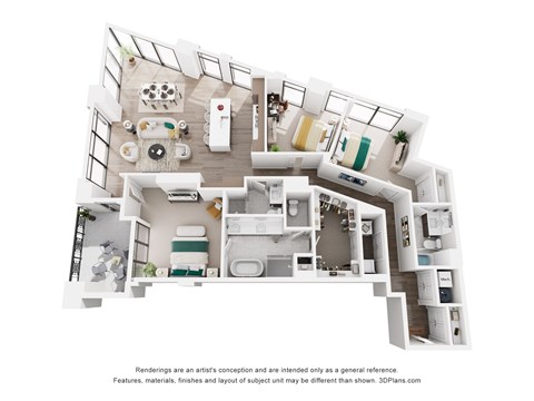 Floor plan for 3 beds, 3 baths, 1996 sqft